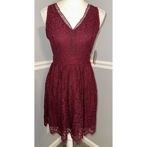 NWT‎ Altar'd State Dress Size S V Neck Burgundy Sleeveless Lace Fit Flare Skater